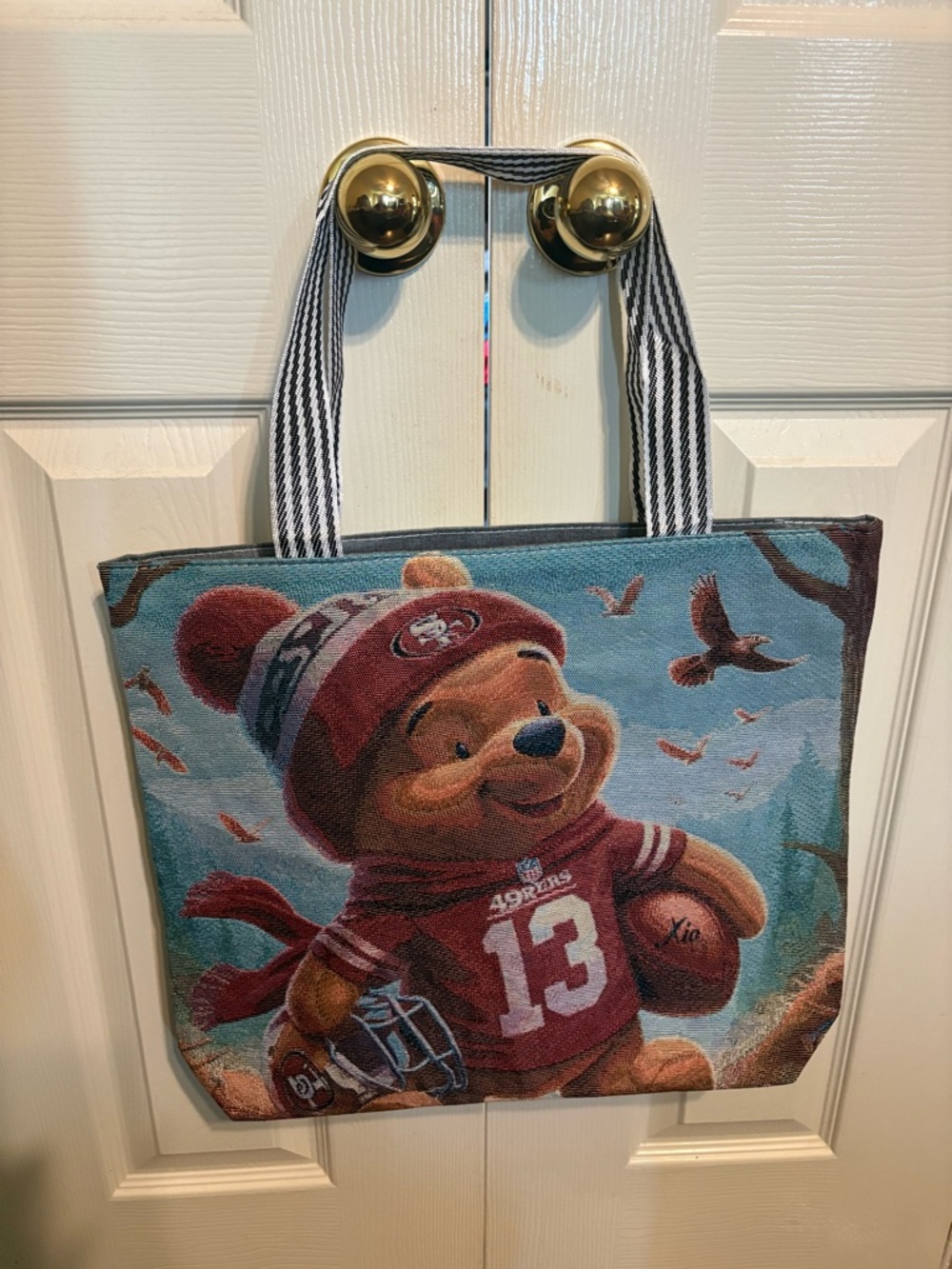 Winnie the Pooh San Francisco 49ers Embrodiered Tote Bag - Red, Brown, Blue